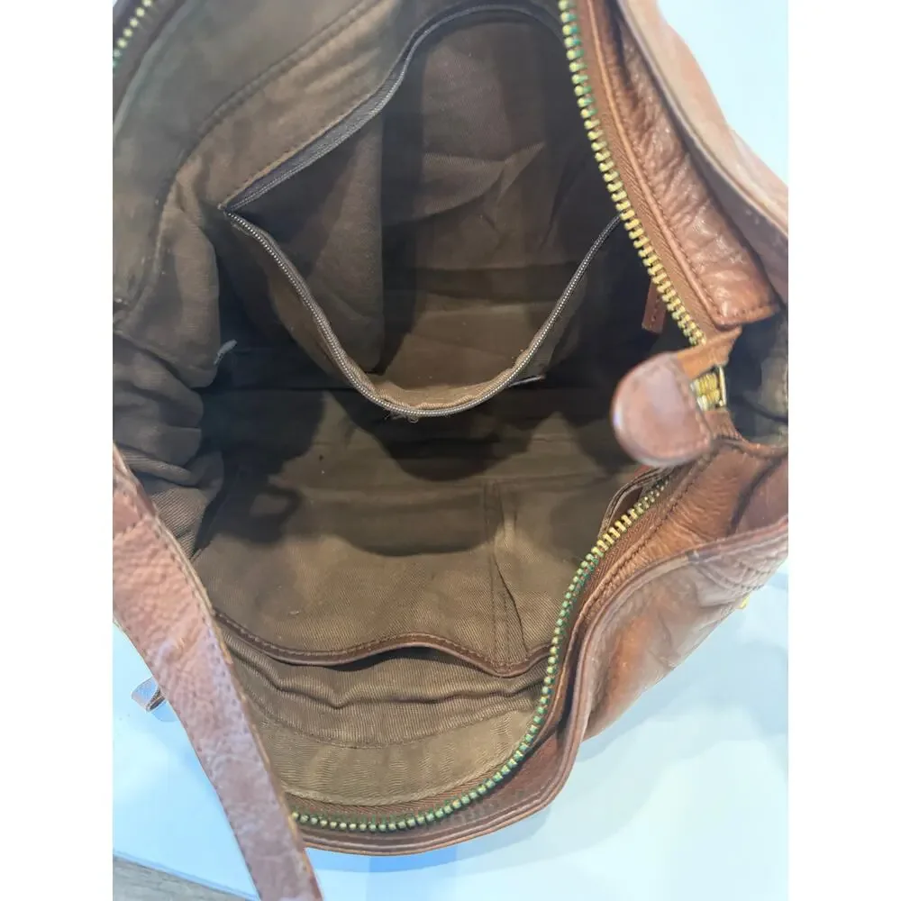Halogen Brown Leather Medium Chain Accent Expanding Crossbody Purse‎ Bag